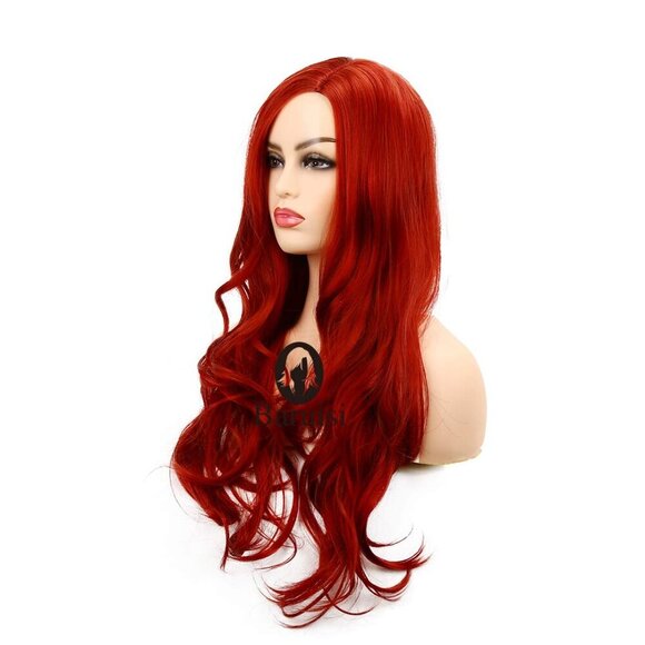 Long Curly Wavy Red Wigs for Women Side Part Natural Looking Cosplay Synthetic F - Picture 3 of 7